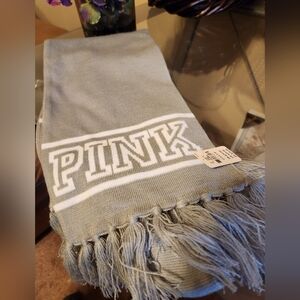 PINK Victoria's Secret Gray Fringed Accent Scarf NWT